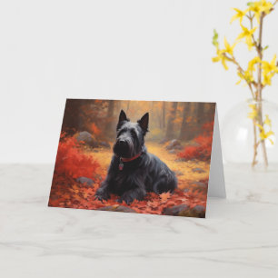 Tarjeta Terrier Escocés en Otoño Hojas Caídas Inspiran