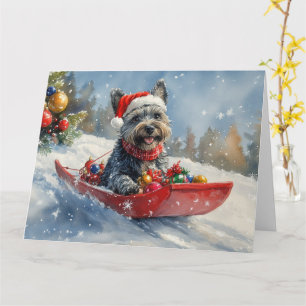 Tarjeta Terrier Escocés en Trineo Deja que Nieve Navidad