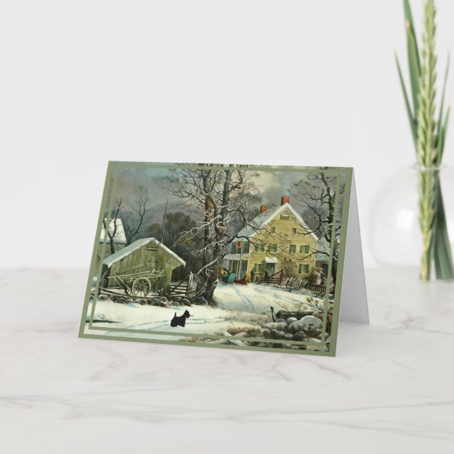 Tarjeta Terrier Escocés Estilo Invernal Antiguo (Anverso)