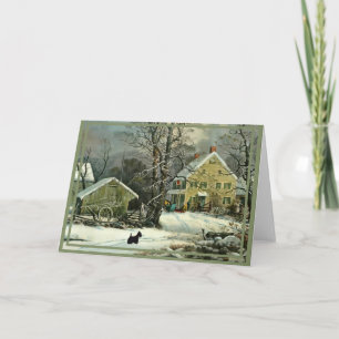 Tarjeta Terrier Escocés Invierno a la Antigua