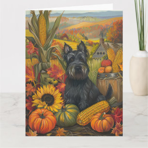 Tarjeta Terrier Escocés Perro Cosecha de Otoño Día de Acci