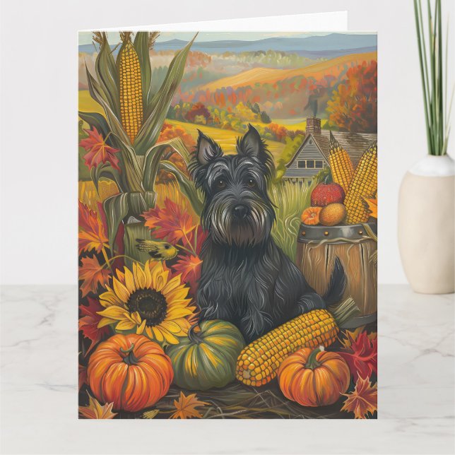 Tarjeta Terrier Escocés Perro Cosecha de Otoño Día de Acci (Anverso)