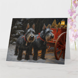 Tarjeta Terrier Escocés Trineo Nevado Decoración Navideña 