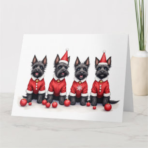 Tarjeta Terrier Escocés vestido de Navidad con sombrero de