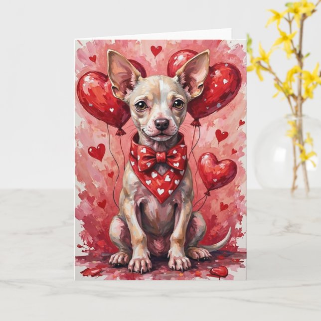 Tarjeta Terrier sin pelo americano de San Valentín con cor (flor amarilla)