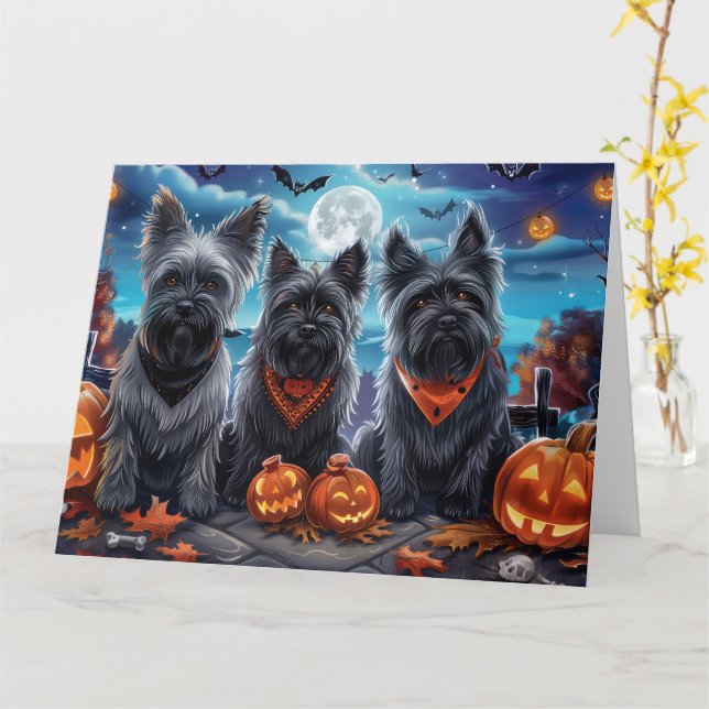 Tarjeta Terrier Skye Halloween Espeluznante (flor amarilla)