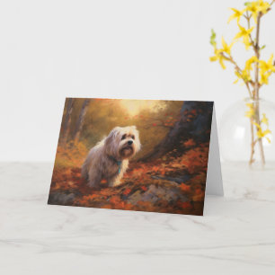 Tarjeta Terrier Tibetano en Otoño Hojas Caídas Inspiran
