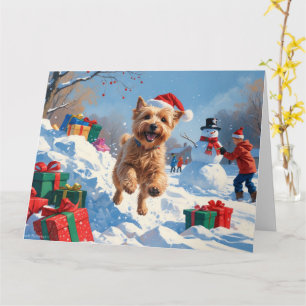 Tarjeta Terrier Trigo Corriendo en la Nieve con Sombrero d