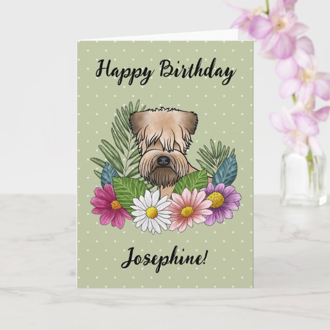 Tarjeta Terrier Wheaten de Pelaje Suave Cumpleaños Feliz F (Orquídea)