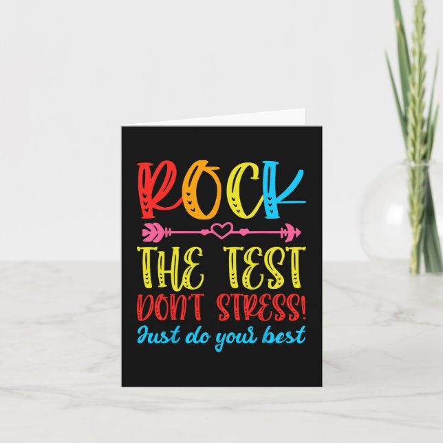 Tarjeta Test Day Rock The Test No Stress Teacher Testin (Anverso)