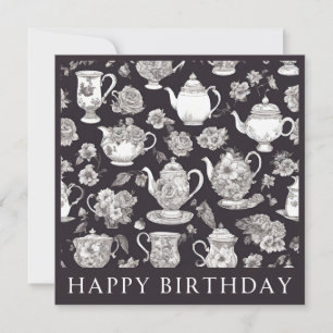 Tarjeta Tetera Floral Retro Cumpleaños