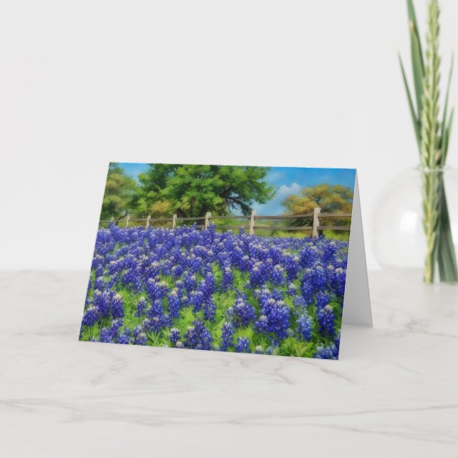 Tarjeta Texas Bluebonnet Hill Country Fence Art Note Card (Anverso)