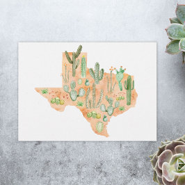 Tarjeta Texas Cactus Watercolor Illustration Map Flat