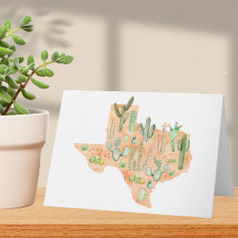 Tarjeta Texas Cactus Watercolor Illustration Map Folded