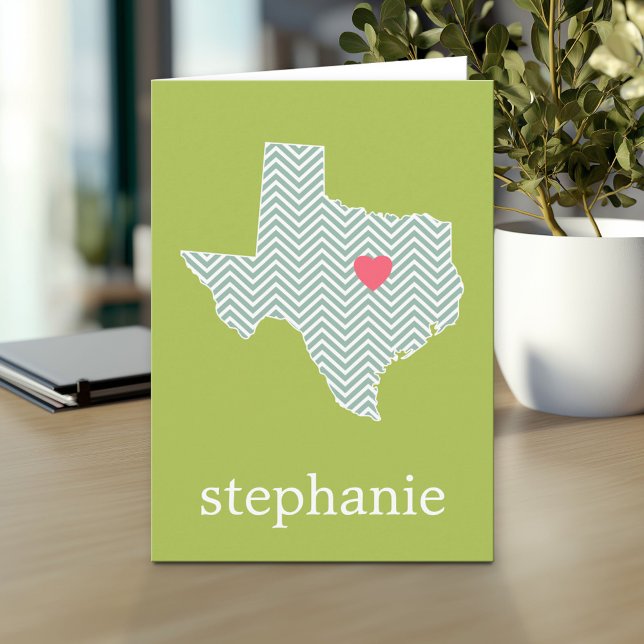 Tarjeta Texas Love with Personalizado Heart and Family Nam (Custom Greeting Card with Photo)