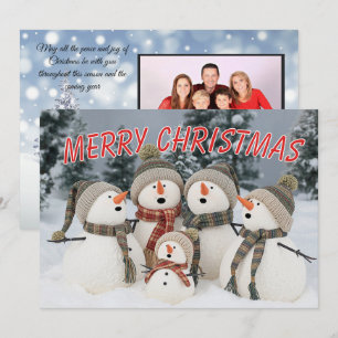 Tarjeta Texto colorido de Feliz Navidad con muñecos de nie