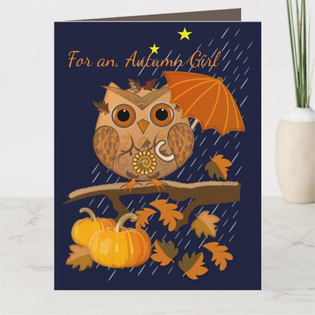 Tarjeta Texto de búho y personalizado de otoño (Anverso)