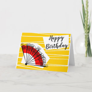 Tarjeta Texto de cumpleaños de abanico español paisaje