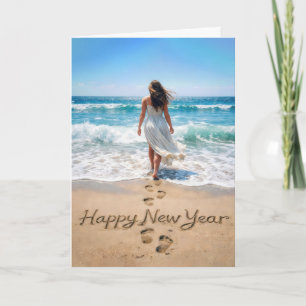 Tarjeta Texto de Feliz Año Nuevo con Beachwalker