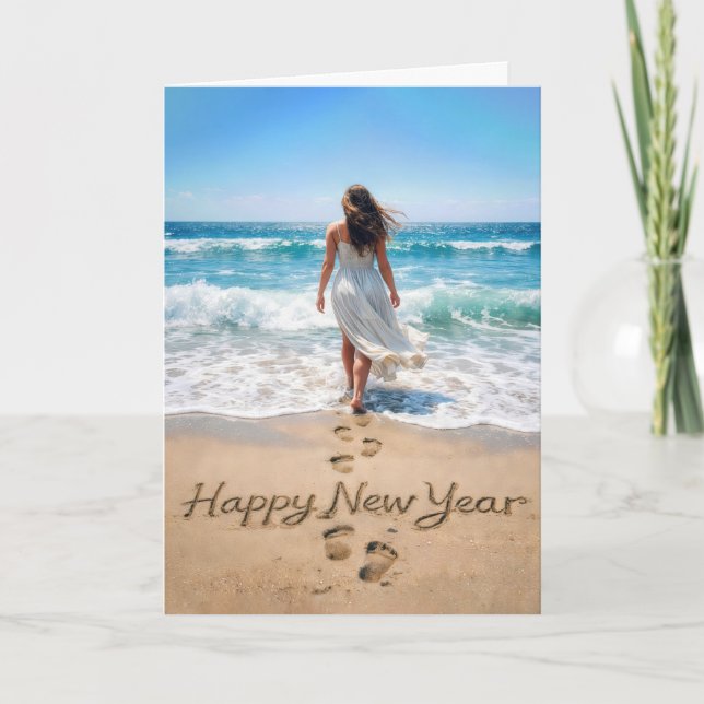 Tarjeta Texto de Feliz Año Nuevo con Beachwalker (Anverso)