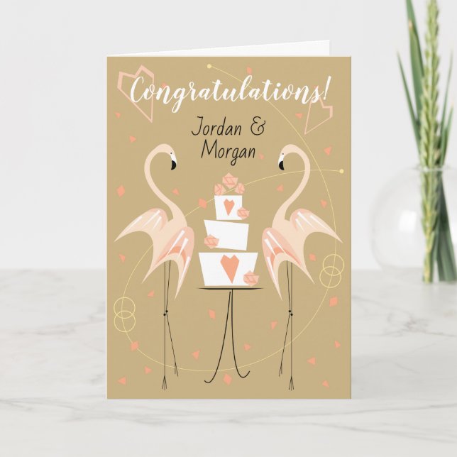 Tarjeta Texto de nombres de felicitaciones de boda de flam (Anverso)