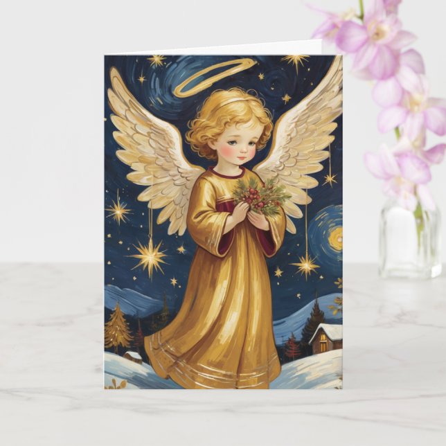 Tarjeta Texto de Personalizado del Ángel de Navidad de épo (Orquídea)