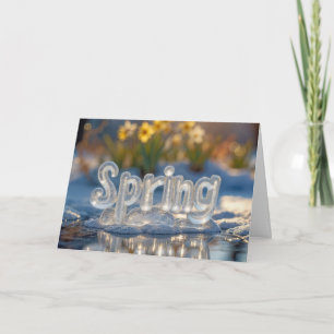 Tarjeta Texto de primavera en hielo con Daffodis