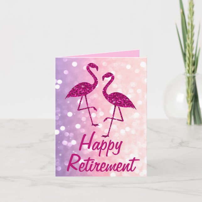 Tarjeta Texto del Personalizado flamingo rosa de jubilació (Anverso)