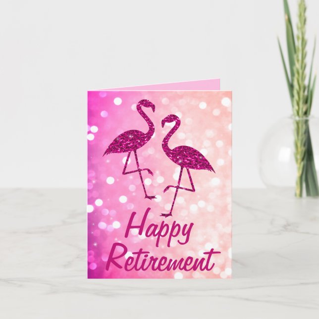 Tarjeta Texto del Personalizado flamingo rosa de jubilació (Anverso)