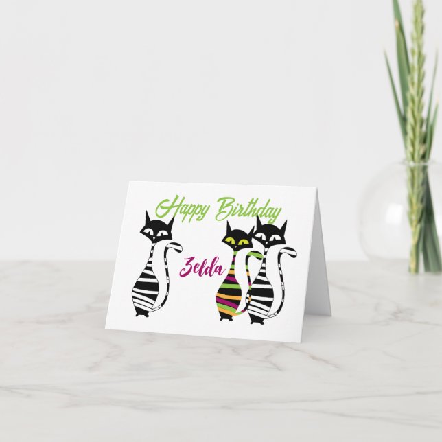 Tarjeta Texto editable de los gatos de mediados de siglo m (Anverso)