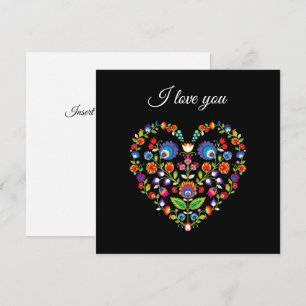 Tarjeta ❤ Texto personalizado, Corazón de folclore, estilo