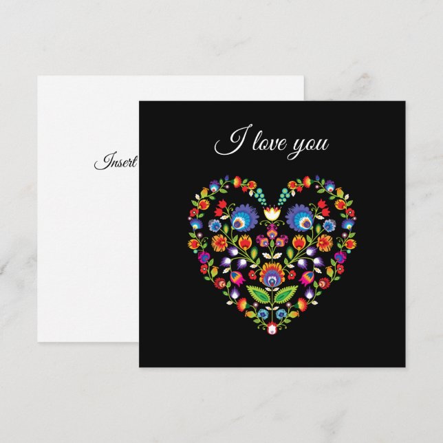 Tarjeta ❤ Texto personalizado, Corazón de folclore, estilo (Anverso / Reverso)
