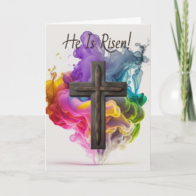 Tarjeta Texto personalizado: 'Está en pie' Cruz Arcoiris P (Anverso)