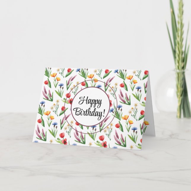 Tarjeta Texto personalizado | Feliz cumpleaños con flores  (Anverso)