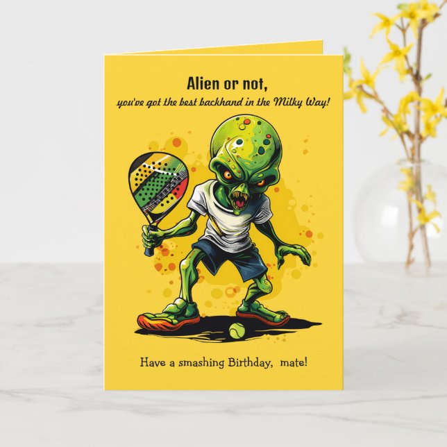 Tarjeta Texto personalizado, Padel de otro planeta (flor amarilla)