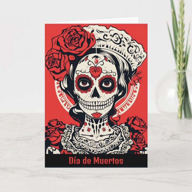 Tarjeta Texto personalizado 💀 Pop Art Calavera rojo y bla (Anverso)