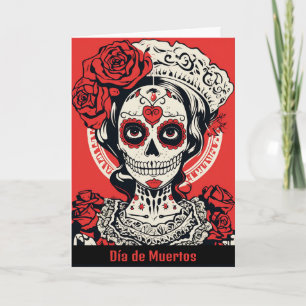 Tarjeta Texto personalizado 💀 Pop Art Calavera rojo y bla