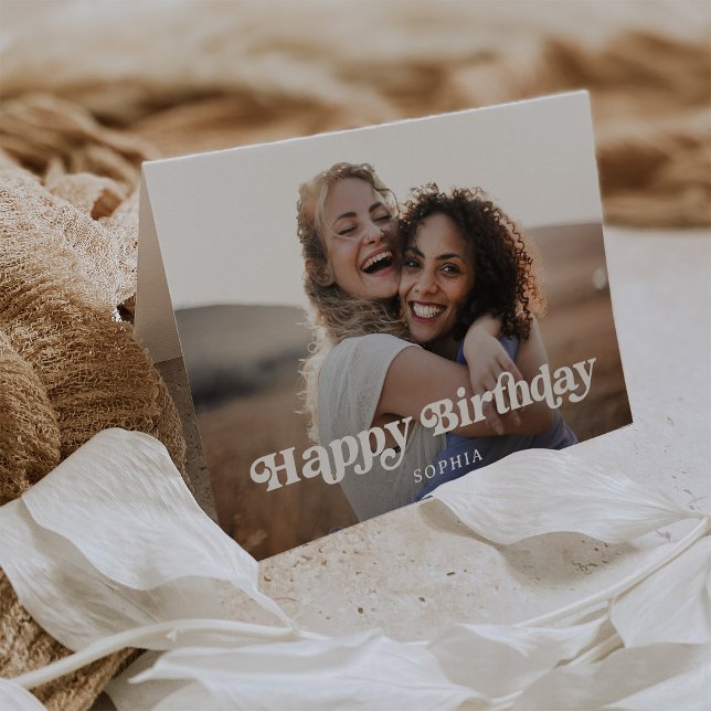 Tarjeta Texto y foto retro del Boho | Cumpleaños feliz (A stylish, boho and retro look birthday card with photo)