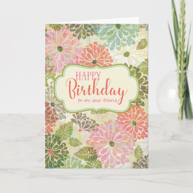 Tarjeta Textured Floral Happy Birday Card para ella (Anverso)