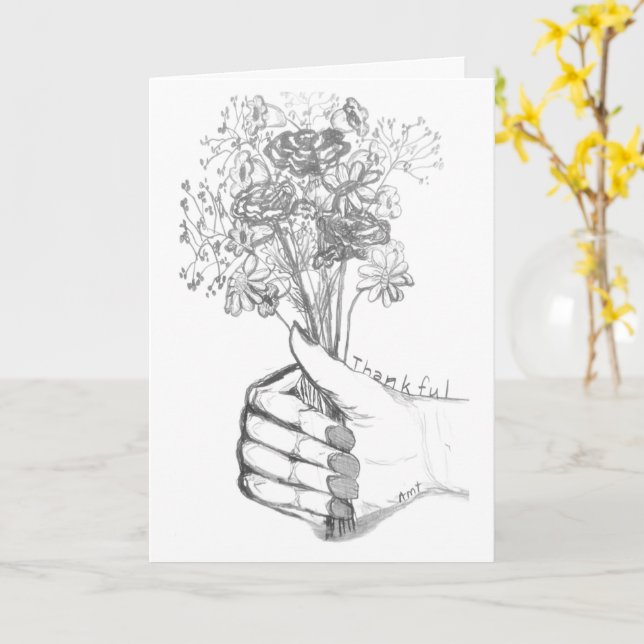 Tarjeta Thank You Card with hand-sketched flower bouquet (flor amarilla)