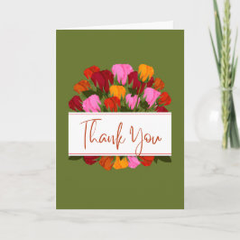 Tarjeta Thank you card with tulips and a green background
