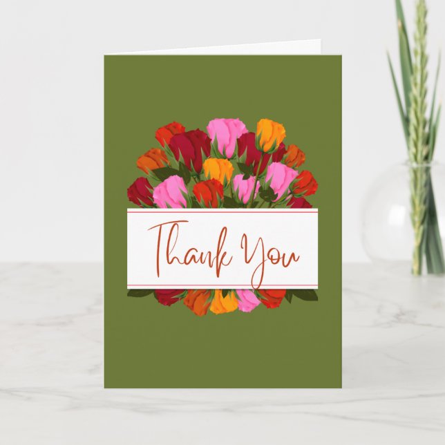 Tarjeta Thank you card with tulips and a green background (Anverso)