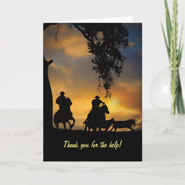 Tarjeta Thank You For Help Country Western Cowboy (Anverso)