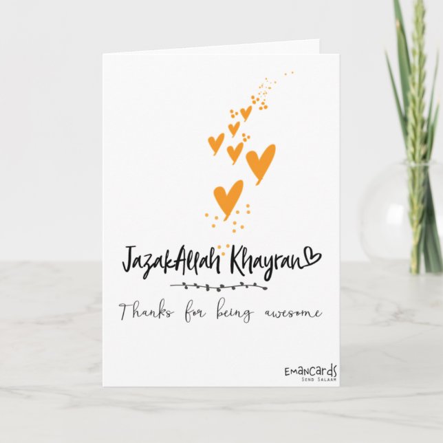 Tarjeta Thank You - JazakAllah with hearts (Anverso)