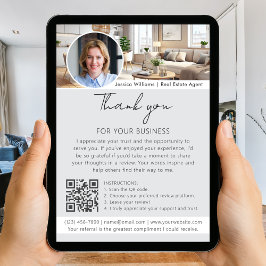 Tarjeta Thank You Review Request with QR Code Photo Grey