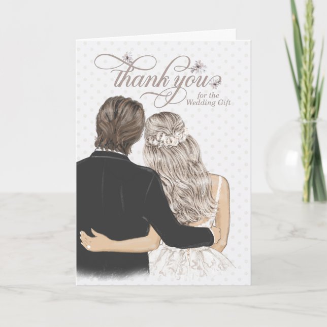 Tarjeta Thank You Wedding Gift Bride and Groom Taupe (Anverso)