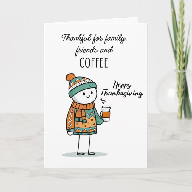 Tarjeta Thankful Doodle with Coffee - Happy Thanksgiving (Anverso)