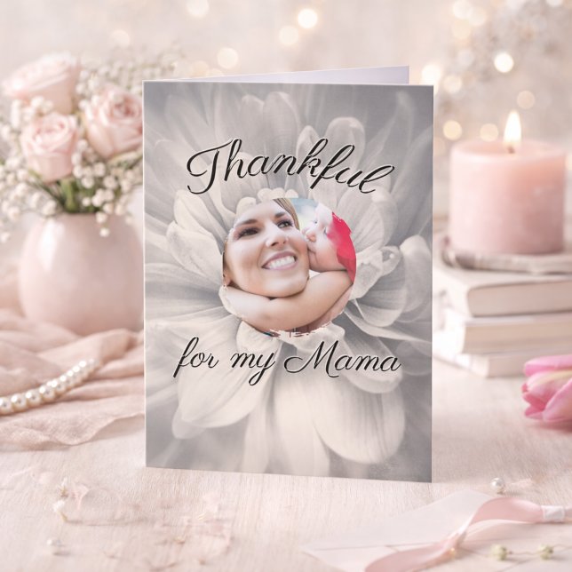 Tarjeta Thankful for My Mama Floral Custom Mother's Day (Mother's Day Customized Greeting Card)