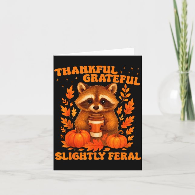 Tarjeta Thankful Grateful Slightly Feral Funny Raccoon Tha (Anverso)