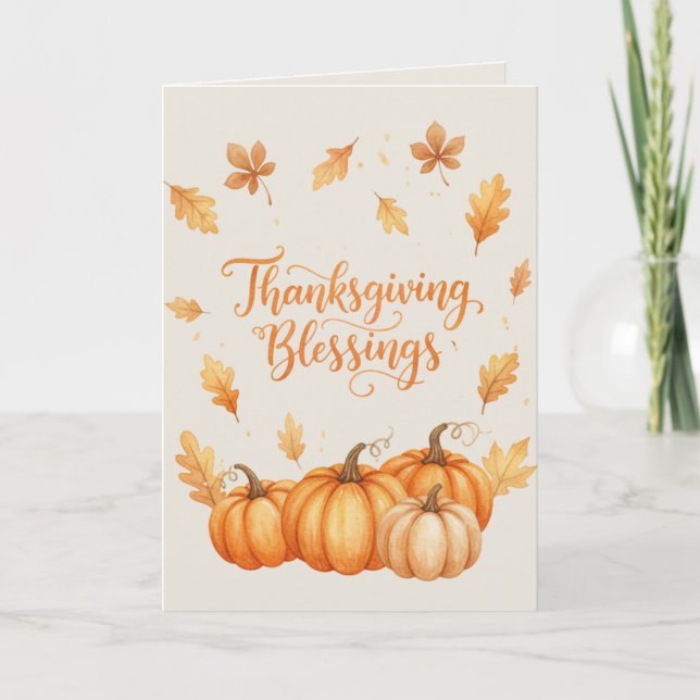 Tarjeta Thanksgiving Blessings Card – Cozy Autumn Watercol (Anverso)